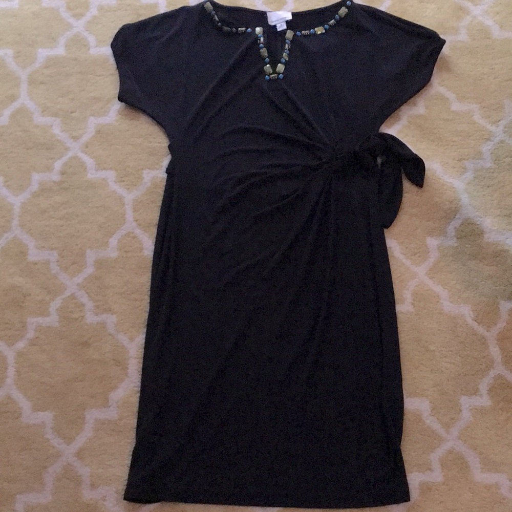 Black Jersey Donna Morgan Dress w/ Bead Detail